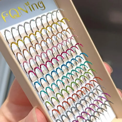 Extensiones de pestañas con purpurina láser, 12 colores de larga duración, brillantes individuales, extensiones de pestañas, suministros Mezcla de