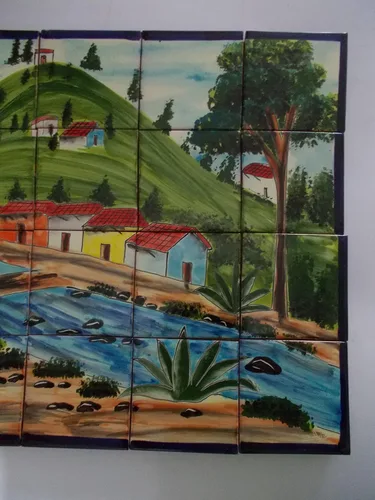 Miniatura 3 de 25" CERAMIC TILE MURAL mexican talavera mosaic hand painted clay backsplash