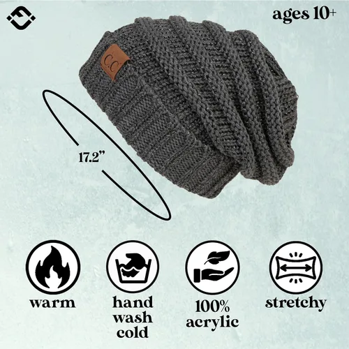 Miniatura 156 de Funky Junque Gorro de moda de punto trenzado de talla extragrande, grueso, abrigado, suave y holgado