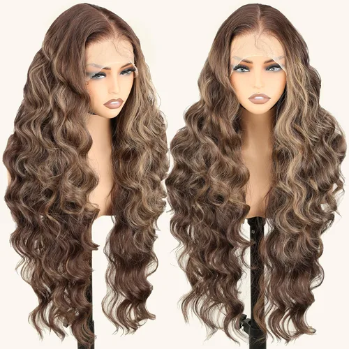 Miniatura 13 de SOKU Peluca negra de encaje frontal de 13 x 6 pulgadas, 32 pulgadas de largo, ligera, línea de cabello prearrancada con abuelitos, encaje suizo