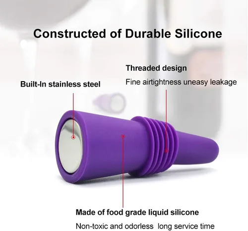 Miniatura 3 de 6 tapones de vino, tapón reutilizable de silicona para botella de vino espumoso y tapón para botella de bebidas con agarre superior para mantener