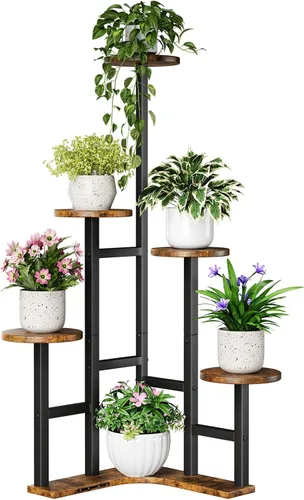Yzosvki Soporte de esquina para plantas de interior, estante de esquina para plantas de 6 niveles, soporte para flores para múltiples plantas,