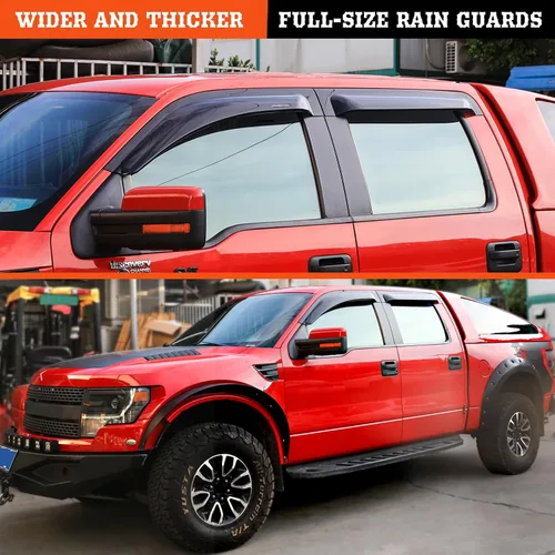 Miniatura 7 de Protectores de lluvia grandes para ventana de ventilación para Ford F-150 SuperCrew 2009-2014 y SVT Raptor SuperCrew 2010-2014 para montaje