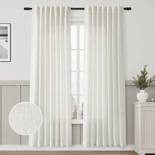 Miniatura 76 de Aersas Aqua Green Linen Curtains 84 Inches Long 2 Panels Set Back Tab Rod Pocket Living Room Curtain Farmhouse Rustic Light Filtering Hook Drapes