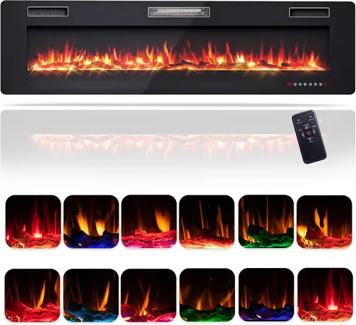 Miniatura 10 de RELAX4LIFE Chimeneas eléctricas empotradas y montadas en la pared de 36 pulgadas, insertos de chimenea eléctrica con control remoto, temporizador