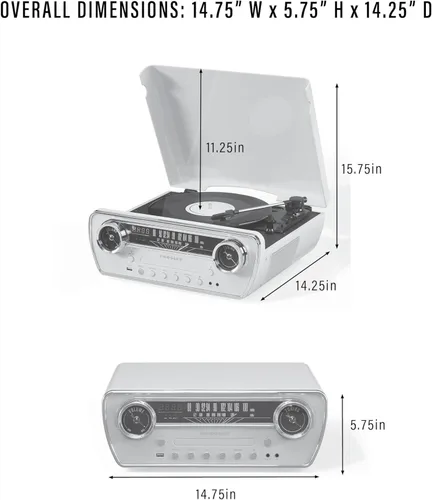 Miniatura 15 de Crosley CR6047A-AB Powel 7-en-1 Tocadiscos Bluetooth con entrada/salida de vinilo, radio AM/FM, reproductor de CD y entrada auxiliar, Azul Aqua