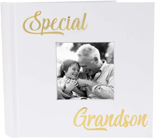 Miniatura 8 de Happy Homewares Álbum de fotos moderno de nietos blancos con texto dorado con capacidad para 80 fotos de 4 x 6 pulgadas