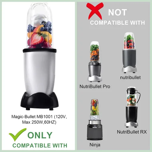 Miniatura 2 de 8 piezas de repuesto de engranaje base para licuadora Magic-Bullet 250W MB1001 con pieza de repuesto de engranaje de cuchilla para Magic Bullet