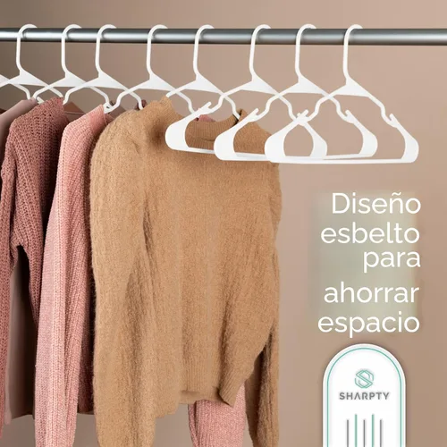 Miniatura 5 de Sharpty - Perchas de plástico - Perchas de ropa para adultos - Perchas para camisetas, vestidos, abrigos y accesorios - Percha con muescas, duradera