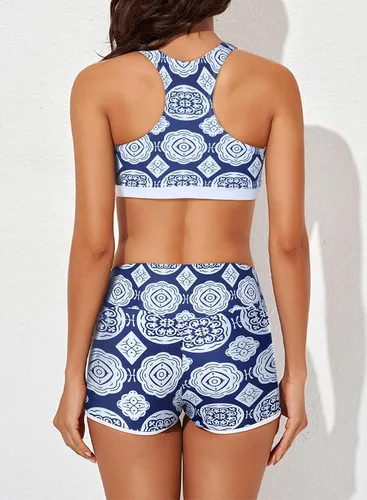 Miniatura 4 de Aleumdr - Traje de baño atlético de 3 piezas estilo tankini para mujer, con camiseta sin mangas, brasier deportivo y pantalón corto de estilo chico