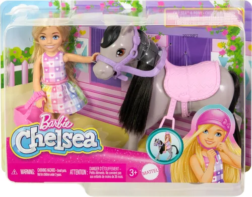 Miniatura 6 de Barbie Chelsea - Juego de muñeca y caballo de juguete, incluye accesorio para casco y silla de montar, muñeca pequeña que se dobla en las rodillas