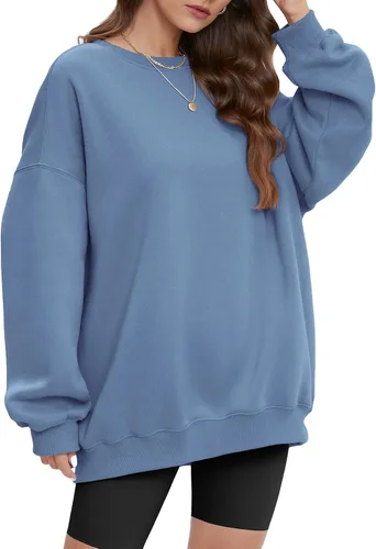 Miniatura 2 de ATHMILE Sudadera de gran tamaño para mujer, cuello redondo, forro polar, manga larga, sudaderas con capucha, tops de otoño, ropa de moda 2023