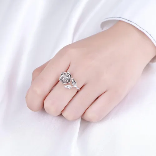 Miniatura 13 de Anillos abiertos ajustables de plata de ley S925, anillo de rosa para mujeres y adolescentes