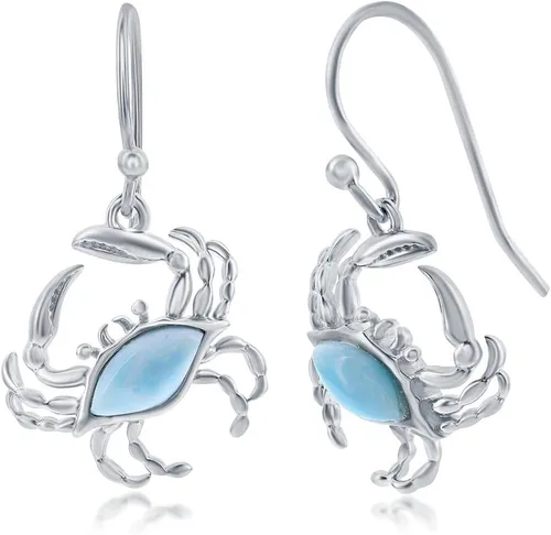 Miniatura 3 de Beaux Bijoux Aretes de plata de ley azul larimar para mujer, joyería natural de larimar, diseño de animales marinos, pez de pulpo de tortuga