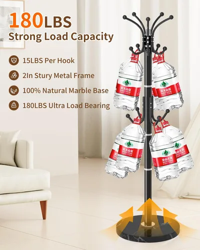 Miniatura 7 de Soporte Moderno para Abrigeros, Perchero Giratorio de 360° de Metal Independiente con Base de Mármol Natural, Perchero de Abrigos Negro y Árbol