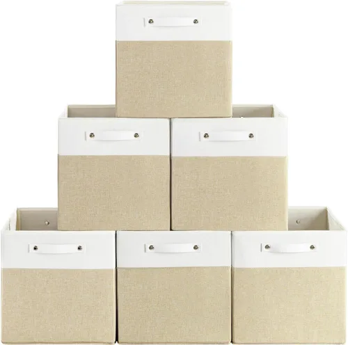 Miniatura 11 de FinishingBo Contenedores de almacenamiento de lino fino de 13 x 13 pulgadas con asas, cajas de cubo de tela, organizadores de cestas para estantes