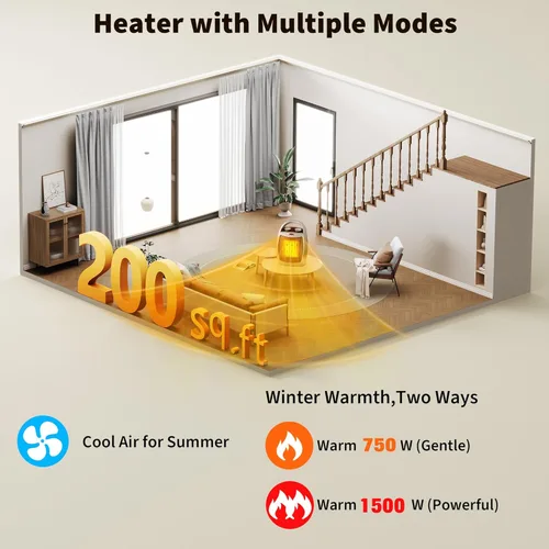 Miniatura 3 de Takywep Calentador de espacio pequeño, calentador eléctrico portátil de 1500 W/750 W, calentador de cerámica de calentamiento rápido PTC