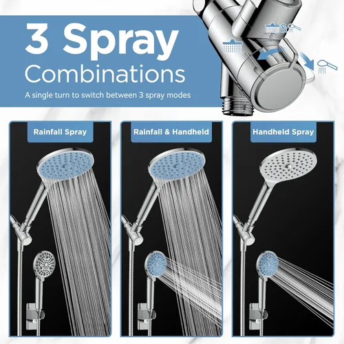 Miniatura 6 de MakeFit Combo de cabezales de ducha con doble filtro, cabezal de ducha de lluvia de alta presión con rociador de mano con lavado a presión Cromo