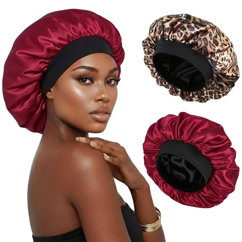 Miniatura 15 de Gorro de seda para dormir, gorro de satén de doble capa, ajustable, para mujeres negras, gorro de dormir reversible para sombreros de cabello rizado