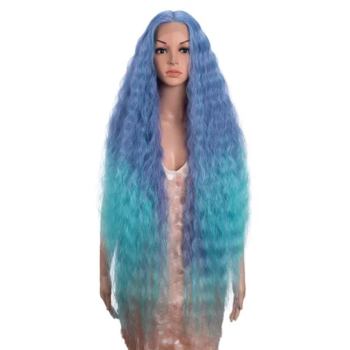Miniatura 25 de Style Icon Pelucas de Encaje Frontal de 41" Largas Onduladas Sintéticas con Baby Hair Ombre Marrón Claro Estilo Bohemio Semi Atadas a Mano Densidad