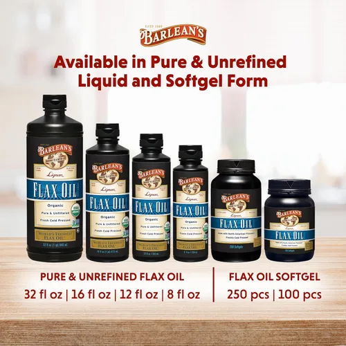 Miniatura 7 de Barlean's Suplementos de Aceite de Linaza Lignan Omega 3 6 9, Cápsulas Blandas de Semilla de Lino Prensadas en Frío con 1550 mg de Ácidos Grasos