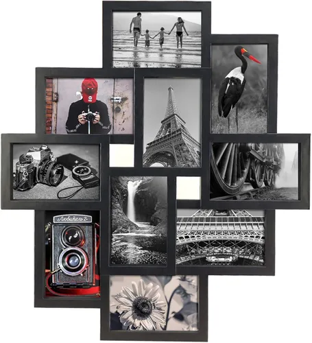 Marco de fotos negro de 10 aperturas de 4 x 6 pulgadas para colgar en la pared para múltiples marcos de fotos de 4 x 6 pulgadas