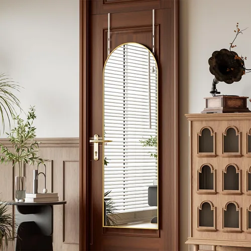 Miniatura 14 de BEAUTYPEAK Espejo de Puerta Ajustable en Altura de 16" x 50", Espejo Colgante de Cuerpo Entero Sobre la Puerta con Vidrio Templado Irrompible