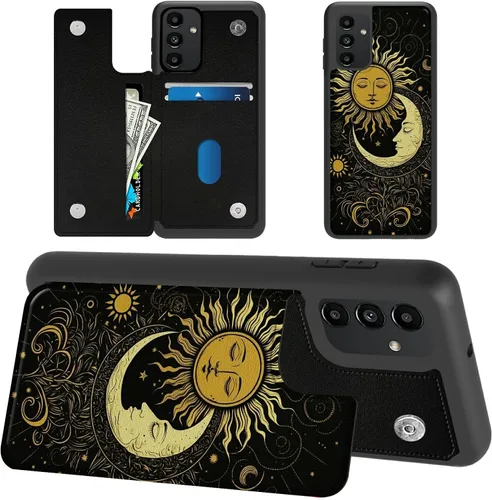 Miniatura 17 de Funda tipo cartera para Samsung Galaxy A14 5G con tarjetero y bloqueo RFID, piel sintética suave, función atril, cierre magnético, funda delgada