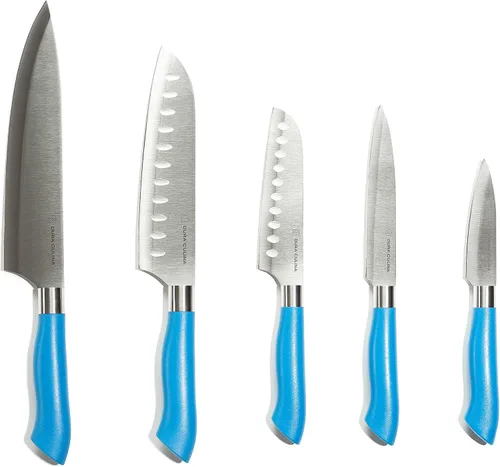 Miniatura 19 de Dura Living Juego de 5 cuchillos de cocina de corte ecológico, cuchillas de acero inoxidable de alto carbono con asas ergonómicas ecológicas, Gris