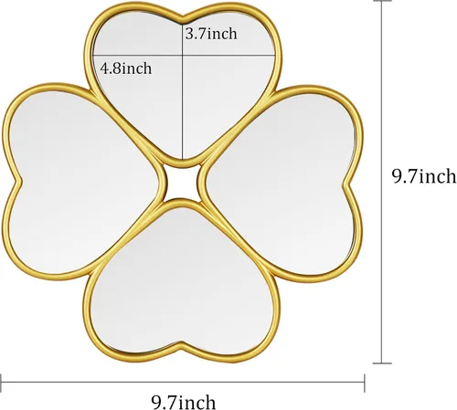 Miniatura 3 de Juego de 3 espejos decorativos de pared pequeños con forma de corazón, espejo decorativo de trébol de cuatro hojas (dorado)