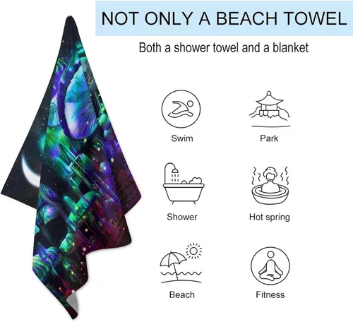 Miniatura 3 de Toalla de playa de hongos gigantes, temática de fantasía de plantas de bosque natural espacial para campamento/baño/toalla de baño para adultos