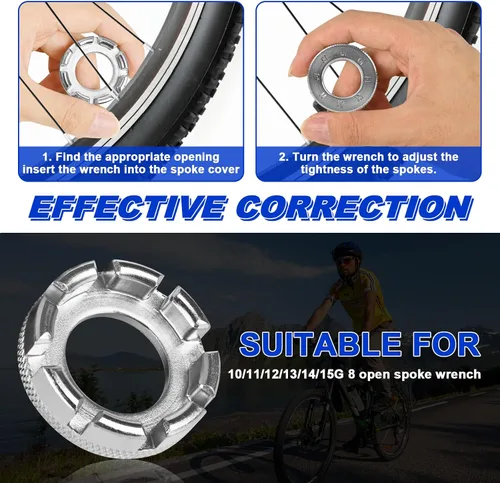 Miniatura 6 de Herramienta de llave de radios de bicicleta, herramienta de borde de radios 6 en 1 de acero endurecido para ajustar y reparar la tensión de la rueda