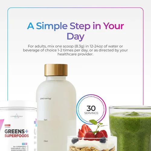 Miniatura 6 de Livingood Daily Verdes y superalimentos en polvo, súper verdes para la salud intestinal, jugo verde en polvo con espirulina, clorella y enzimas