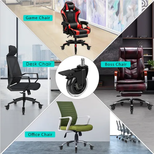 Miniatura 5 de Hirate Ruedas para silla de oficina con freno, ruedas giratorias resistentes de 3 pulgadas con bloqueo, seguras para madera, azulejos y alfombras