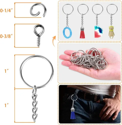 Miniatura 3 de Flasoo - 360 llaveros para manualidades, incluye llaveros con cadena, anillos de salto, pasadores de ojo de tornillo para hacer llaveros de bricolaje