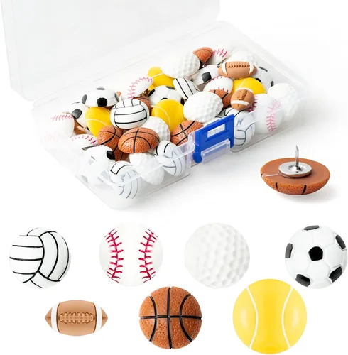H1vojoxo 40 pines creativos de bola deportiva para tablero de corcho, mini pines decorativos de resina, paquetes de pulgar de fútbol para tablón de