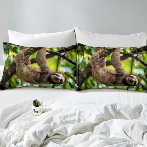 Miniatura 5 de Erosebridal Juego de ropa de cama de perezoso marrón, tamaño Queen, funda de edredón Kawaii para niños, adolescentes y niños, bonita funda