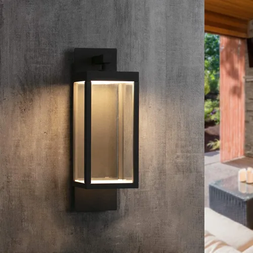 Lámparas modernas para exteriores del atardecer al amanecer, aplique de pared exterior de 15 pulgadas, luz de porche, lámpara de pared negra para