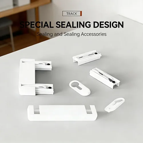 Miniatura 7 de Juego de rieles de aluminio resistente para cortinas de 8.5, 8.9, 9.2, 9.5 pies, barra de montaje en techo de doble cortina, sistema de rieles Blanco