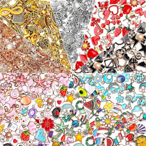 SANNIX 500 dijes al por mayor al por mayor surtidos chapados en oro esmaltados pendientes para pulsera, collar, bricolaje, fabricación de joyas,