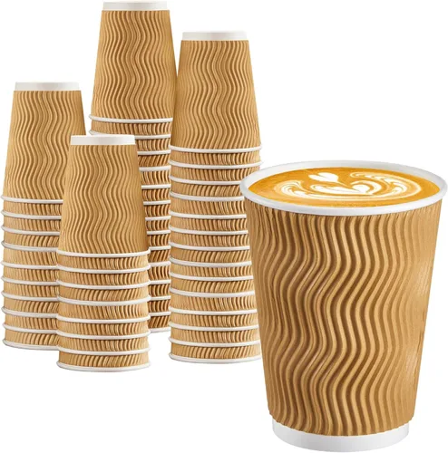 Miniatura 11 de BYSNOW Paquete de 150 tazas de café de 10 onzas, vasos de papel desechables, pared ondulada aislada para bebidas calientes o bebidas frías