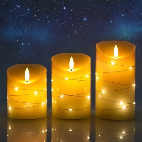 Miniatura 3 de DANIP Vela LED blanca sin llama con cadena de luz de estrella incrustada, vela LED de tres piezas, con control remoto de 11 teclas, función