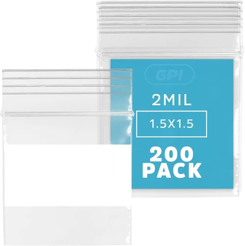 Miniatura 12 de GPI - Mini bolsas con cremallera de 1 x 1 pulgada, paquete de 1000 bolsas de plástico transparente con cierre con cremallera con bloque blanco