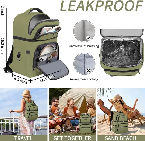 Miniatura 6 de Mochila Refrigeradora, Mochila Refrigeradora Aislada a Prueba de Fugas de Doble Compartimento Bolsa Refrigeradora para Hombres y Mujeres Mochila
