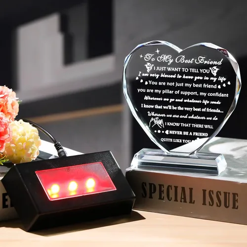 Miniatura 4 de YWHL Regalos de cumpleaños para mejor amiga con base LED, regalo de mejor amiga para mujeres, corazón de cristal, amistad, regalos BFF para mujeres