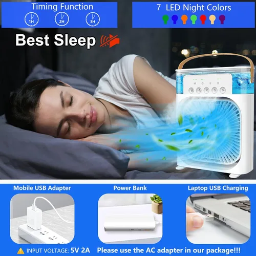 Miniatura 6 de Aire acondicionado portátil – Pequeño enfriador de aire personal silencioso portátil de CA, mini ventilador de escritorio alimentado por USB