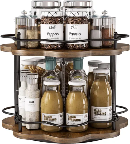 Miniatura 12 de Lazy Susan - Organizador giratorio de 12 pulgadas, organizador redondo de madera Lazy Susan y estante giratorio para especias para mesa de comedor