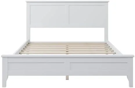 Miniatura 6 de Majnesvon Cama de plataforma de tamaño matrimonial con cabecera y estribo, cama de plataforma de madera maciza blanca de estilo conciso tradicional