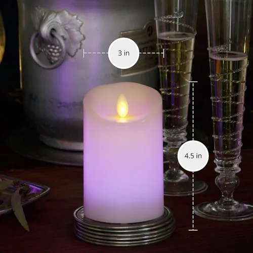 Miniatura 9 de Luminara Vela LED sin llama que cambia de color de 3 x 4.5 pulgadas, llama móvil de cera real, funciona con pilas con control remoto de 18 botones