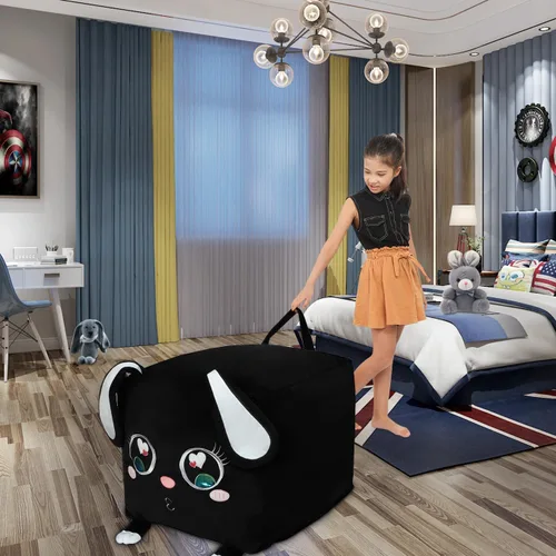 Miniatura 6 de Sillas de puf de conejo negro para organizador de habitación de niños, ideas de almacenamiento de animales de peluche, muebles de sala